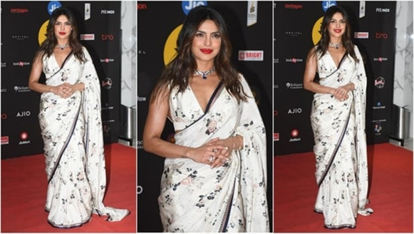 Priyanka Chopra’s Mesmerizing White Floral Saree Look at Jio MAMI Film Festival