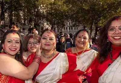 Sindoor Khela Celebration by Indian Women Takes Place at Trafalgar Square in the UK