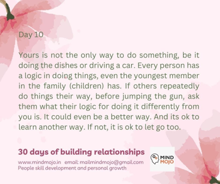 Embracing Different Ways: Day 10 on Our Relationship Journey with Sajitha Rasheed and Mind Mojo
