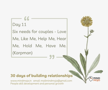 The Six Essential Needs for Couples: Day 11 on Our Relationship Journey with Sajitha Rasheed and Mind Mojo