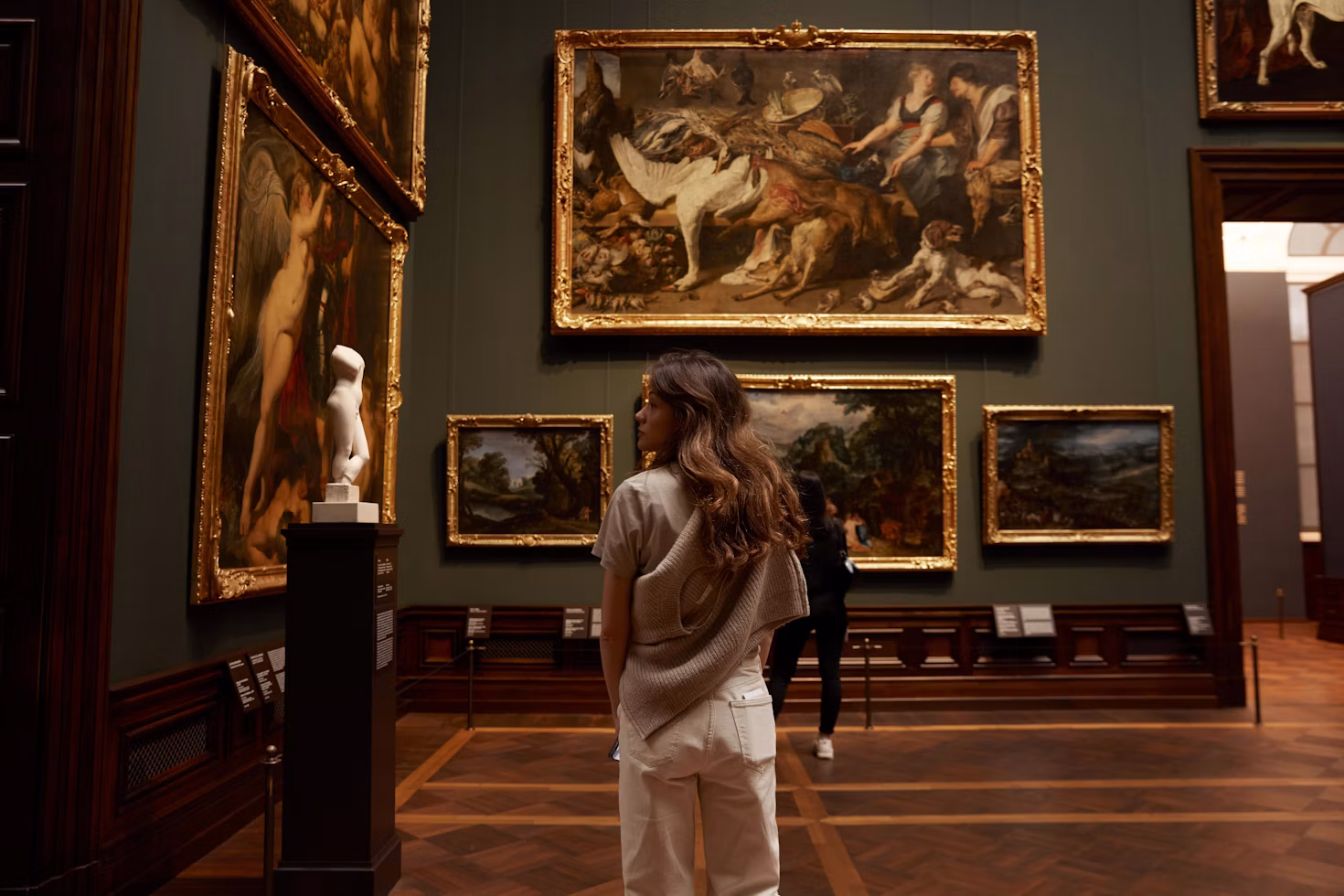 woman looking at museum
